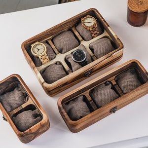 Handgemaakte horlogeopberger, houten herenhorlogekast, gepersonaliseerde horlogedoos. Horlogekastdisplay, houten horloge-organizer