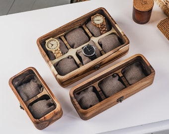 Rangement de montres fait main, boîtier de montre en bois pour hommes, boîte de montre personnalisée. Présentoir de boîte de montre, organiseur de montre en bois