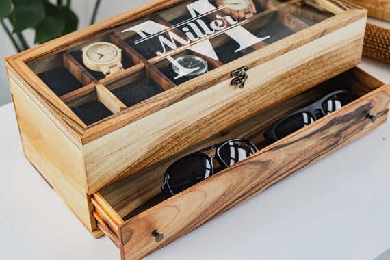 Caja de 6 relojes Organizador de reloj para hombre Caja de almacenamiento  de reloj grande Caja de almacenamiento de madera 6 relojes vitrina