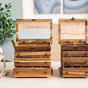 Jewelry organizer with lid, Custom accessory box, Personalized jewelry storage, Wooden jewelry box, Handmade jewelry case with drawer