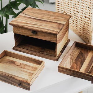 Jewelry Box with drawers, Wooden Jewelry Box Women, Jewelry Organizer for Rings, Earrings & Necklace Storage with Pull-Out Drawer image 9