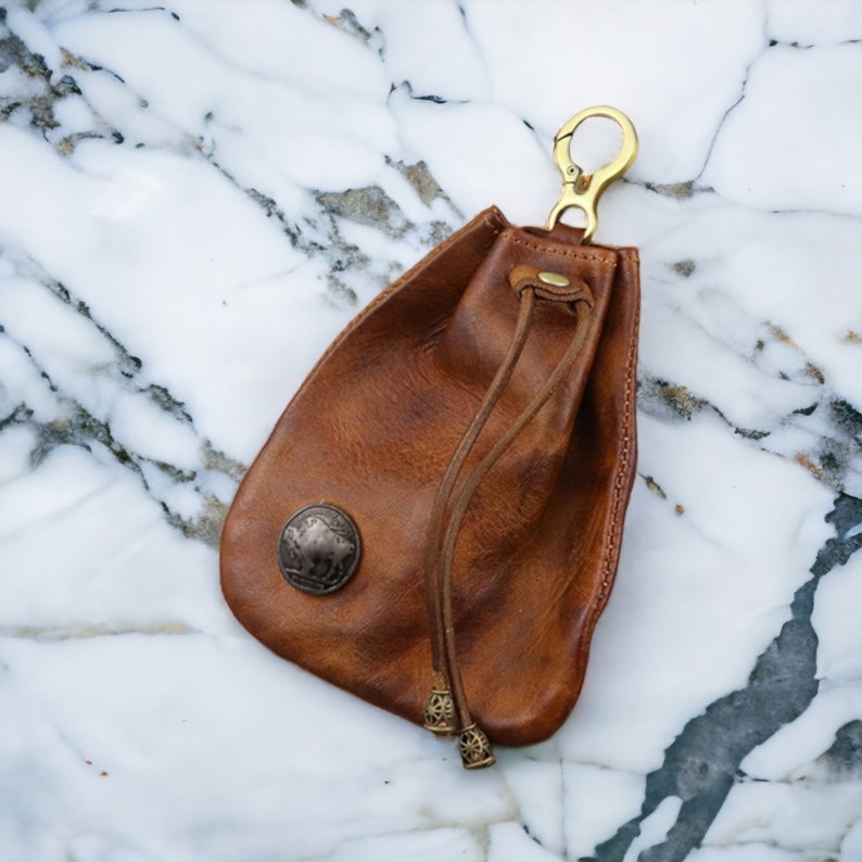 Leather Drawstring Coin Pouch, Money Pouch, Coin Purse, Dice Bag, Wrist Pouch, Leather Pouch. image 3