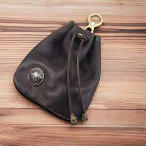 Leather Drawstring Coin Pouch, Money Pouch, Coin Purse, Dice Bag, Wrist Pouch, Leather Pouch. image 1