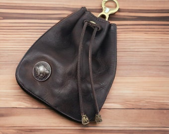 Leather Drawstring Coin Pouch, Money Pouch, Coin Purse, Dice Bag, Wrist Pouch, Leather Pouch.