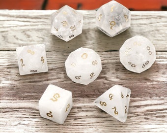White Crystal Gem DnD Dice Set - White and Gold Polyhedral RPG Dice - Table top Gaming Accessories, Dungeon and Dragons