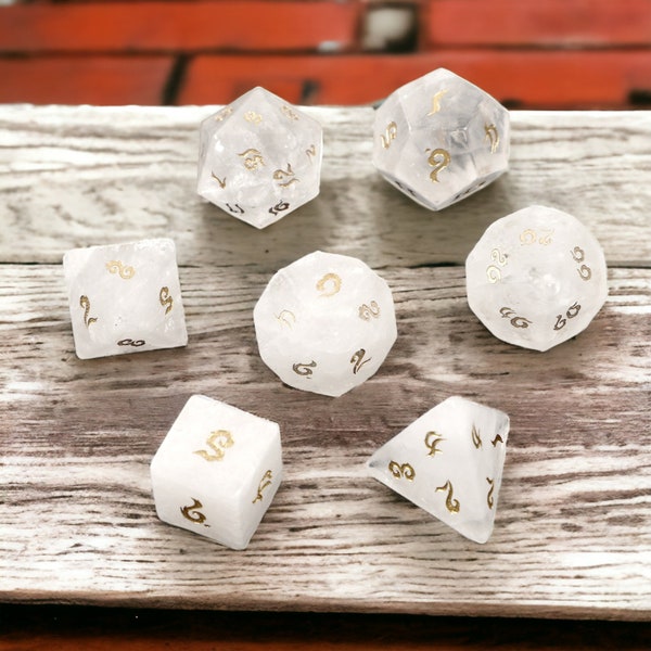 White Crystal Gem DnD Würfel Set - Weiß und Gold Polyedrischen RPG Würfel - Table Top Gaming Zubehör, Dungeon and Dragons