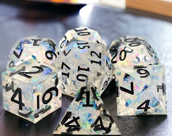 Glittering Core Transparent Polyhedral Dice Set for Dungeons and Dragons - Sparkle-Infused RPG Gaming Dice - Black Number Dice