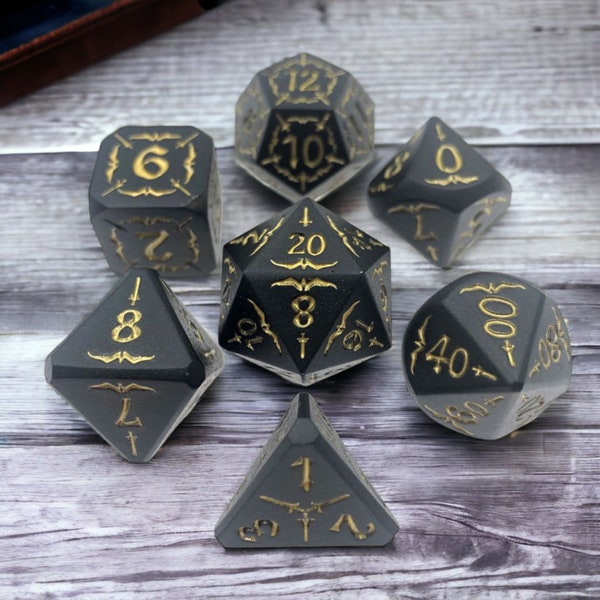 Black and Gold Polyhedral Dice Set - Handcrafted RPG Dice for Dungeons and Dragons, Table top Gaming, DnD Gift Set