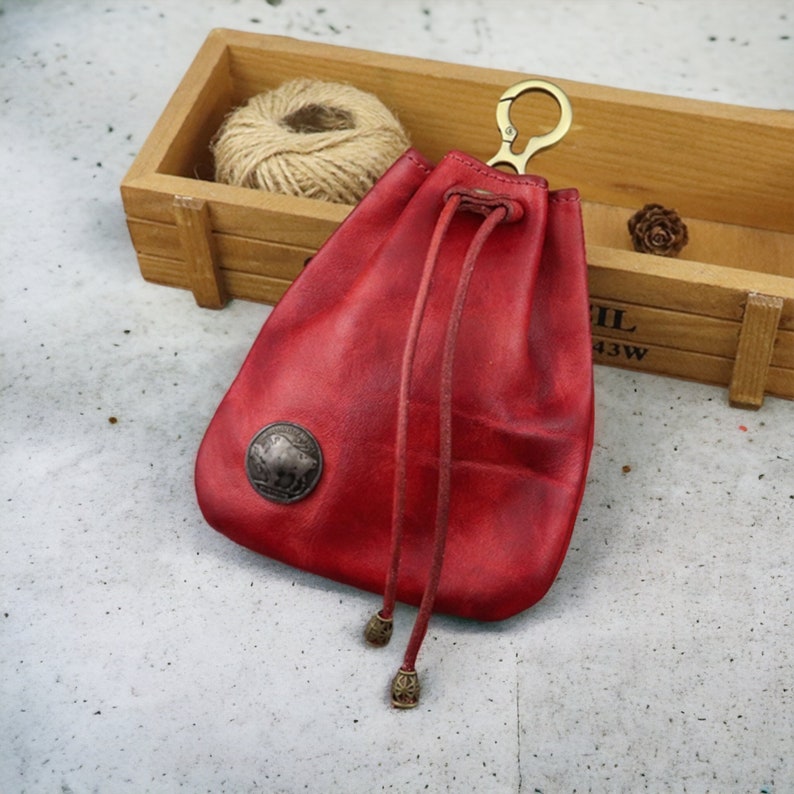 Leather Drawstring Coin Pouch, Money Pouch, Coin Purse, Dice Bag, Wrist Pouch, Leather Pouch. image 5