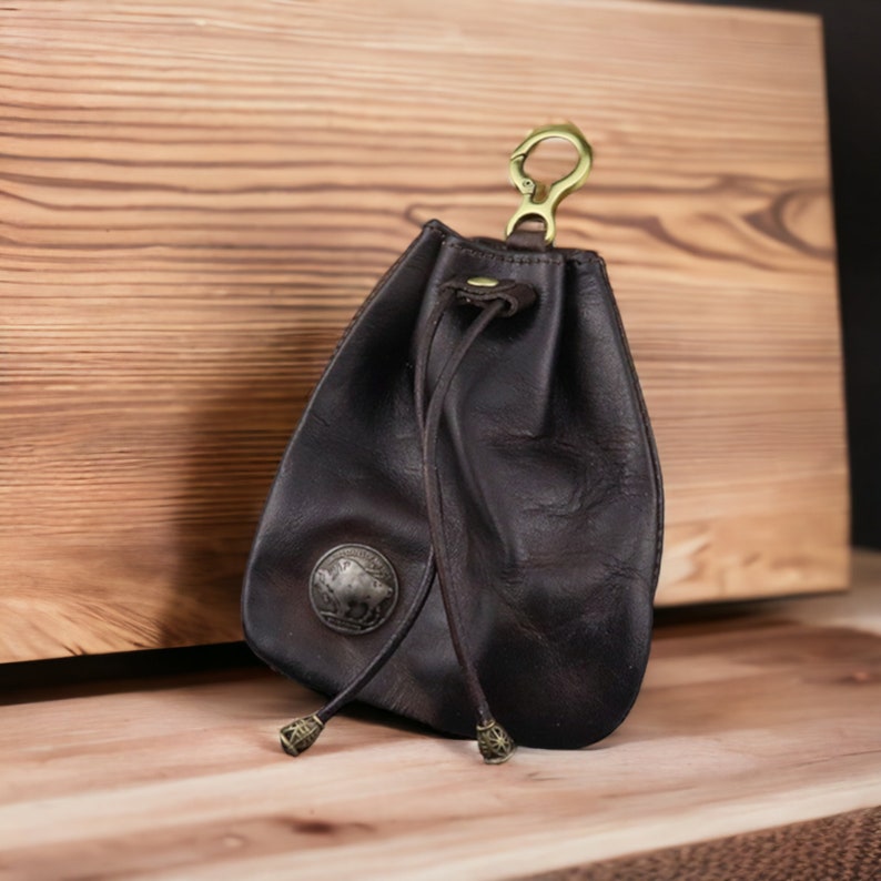 Leather Drawstring Coin Pouch, Money Pouch, Coin Purse, Dice Bag, Wrist Pouch, Leather Pouch. image 4