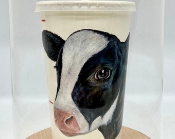 Milk Take - Dairy Cow Painting on Fast Food Cup, cup art, cow artwork, cow painting,