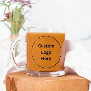Glass Mug - Custom Logo Coffee Mug, Glass Mug with Custom Personalized Design, 10oz
