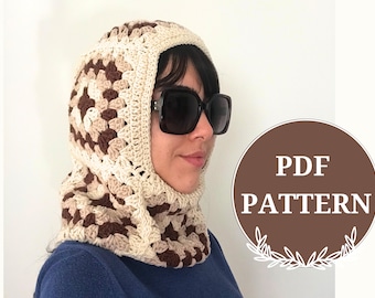 crochet balaclava pattern adult, granny square unisex balaclava pattern, easy begginer crochet hood pattern, ski mask pattern pdf