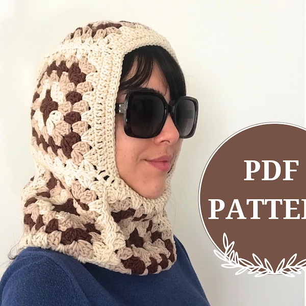 crochet balaclava pattern adult, granny square unisex balaclava pattern, easy begginer crochet hood pattern, ski mask pattern pdf