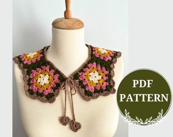 crochet collar pattern, granny square collar pattern, retro vintage 70s collar pattern, pattern for begginers, cotton yarn pattern