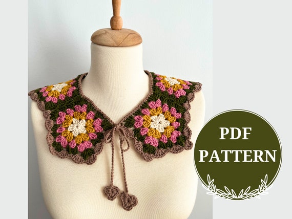 Crochet Collar Pattern, Granny Square Collar Pattern, Retro