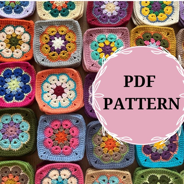 african flower granny square pattern, crochet afghan motif pattern, flower granny square pattern,  african daisy granny square pattern