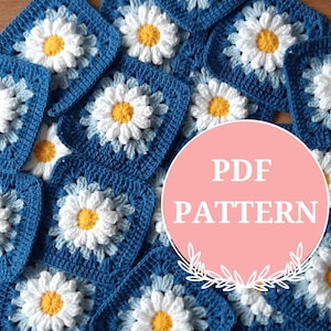 3D daisy granny square pattern, crochet daisy motif pattern, flower granny square pattern, begginer friendly crochet pattern