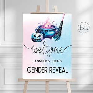 A Baby Is Brewing Halloween Gender Reveal Welcome Sign, Halloween Baby Shower Welcome Sign, Gender Reveal Halloween Invite Instant Download