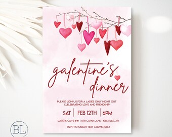 GALENTINES Dinner Invite, Valentines Day Invitation, Valentines Day Girls Night Out, Galentines Party Editable Text Digital Printable Invite