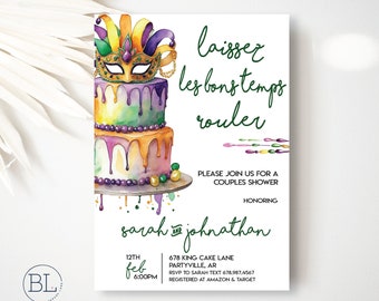 Mardi Gras Couples Shower Invite, Laissez Les Bon Temps Rouler Mardi Gras Shower Invitation Mardi Gras Couples Engagement Party Printable