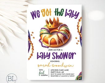 Mardi Gras We Got the Baby Shower Invitation, Mardi Gras Baby Shower, King Cake Baby Shower Invitation, Gender Reveal Invite Printable