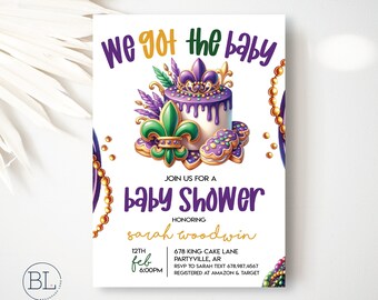 We Got the Baby Mardi Gras Shower Invitation, Mardi Gras Baby Shower, King Cake Baby Shower Invitation, Gender Reveal Invite Printable