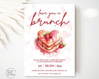 Love You a Brunch GALENTINES Invitation, Galentines Brunch Invitation, Valentines Day Invite, Brunch Editable Digital Printable Invitation
