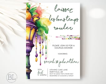 Mardi Gras Couples Shower Invite, Laissez Les Bon Temps Rouler Mardi Gras Shower Invitation Mardi Gras Couples Engagement Party Printable