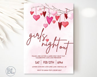 Girls Night Out Galentines Invite, Galentine's Party Invitation, Valentines Day Party Invite, Valentines Girls Night Editable Digital Invite