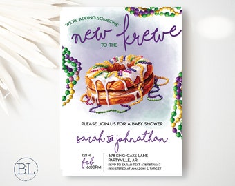 Mardi Gras Baby Shower Invite, Mardi Gras New to the Krewe Baby Shower, King Cake Baby Shower Invitation, Gender Reveal Printable Invite