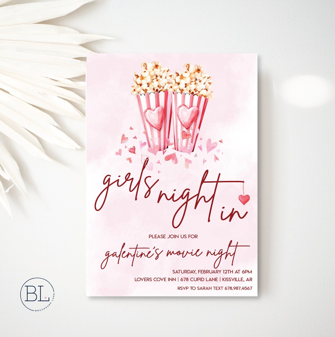 Galentines Movie Night Invite, Girls Night in Valentines Day Movie ...