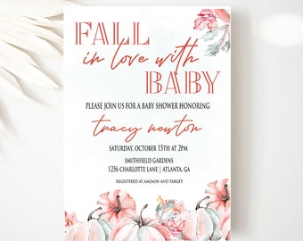 Fall In Love with Baby Shower Invite | Autumn Pumpkin Baby Shower | Editable Neutral Fall Printable Invite | A Little Pumpkin Baby Shower