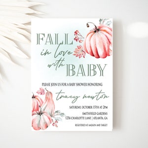 Fall In Love Baby Shower | Neutral Pumpkin Fall Baby Shower Invitation | Autumn Shower Template Girl Printable Invite | Fall Books For Baby