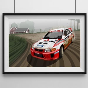 Flying Finn - Tommi Makinen - Mitsubishi Evo - Evolution 5 - WRC - Rally Car - M Dawson Art - Car Art - Motorsport Art - Motorsport Poster