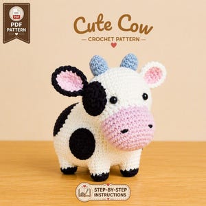 Cow Crochet Pattern, Black And White Amigurumi Cow PDF Tutorial