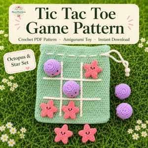 Tic Tac Toe Crochet PDF, Amigurumi Octopus & Star Travel Toy Beginner Friendly Soft
