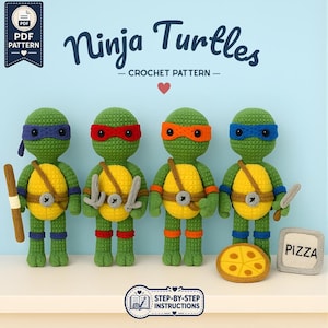 Ninja Turtle Crochet Pattern PDF, Masked Warrior Amigurumi with Step-by-Step Instructions