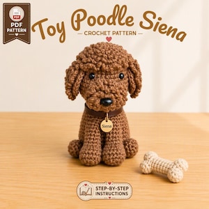 Padrão de crochê amigurumi de poodle toy Siena – Cachorro sentado com osso (PDF)