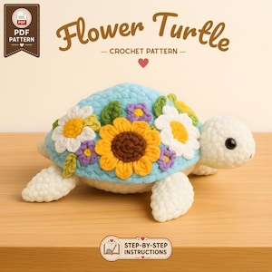 Patrón de amigurumi de tortuga a crochet, descarga instantánea en PDF – Tutorial de peluche ideal para principiantes