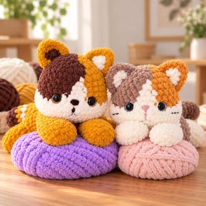 Häkelanleitung für eine dreifarbige Katze (Amigurumi), Anleitung für ein Plüschkätzchen (PDF)