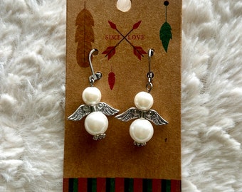 Angel, Pearl Angel Earrings, Angelcore Jewelry, Guardian Gift for Her