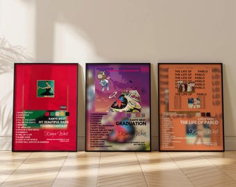 kanye west album wall art rap album poster aesthetic wall art digital decor graduation album poster life of pablo wall art yeezus aesthetic