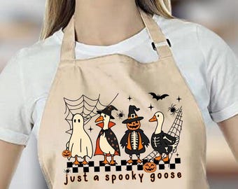 Spooky Goose Halloween Apron: Funny Skeleton, Witch & Pumpkin Design