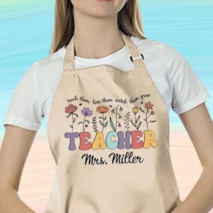 Personalisierte Lehrer Schürze mit Tasche: Florales Geschenk für Lehrer, Back to School