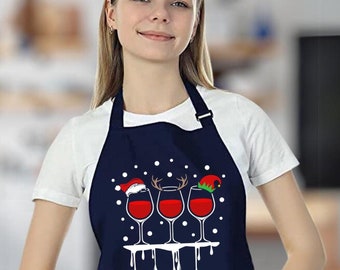 Christmas Wine Glasses Apron: Holiday Kitchen Decor