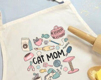 Cat Mom Apron, Retro Pet Mama Women Gift