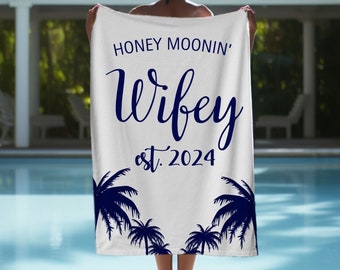 Personalized Honeymoon Beach Towel Set: Mr. & Mrs. Matching Towels, Bride and Groom Couple Towels