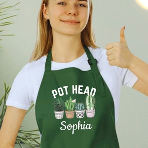 Anpassat botaniskt förkläde med "Pot Head"-motiv: Rolig present till växtälskare