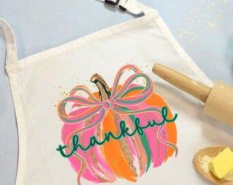 Brushstroke Pumpkin Coquette Apron: Pumpkin Season Kitchen Decor, Preppy Thanksgiving Housewarming Gift
